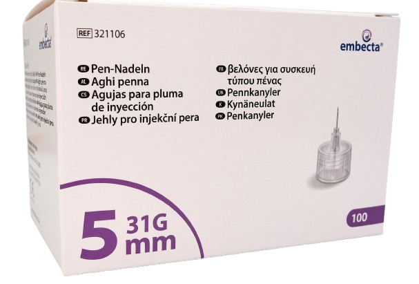 Embecta Pen Insulīna injektora adata, 5mmx31 G, 100 pcs